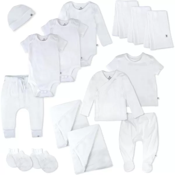 HonestBaby 15Piece Welcome Home Gift Set 100 Organic Cotton for Newborn Infant Baby Boys Girls UnisexBright White