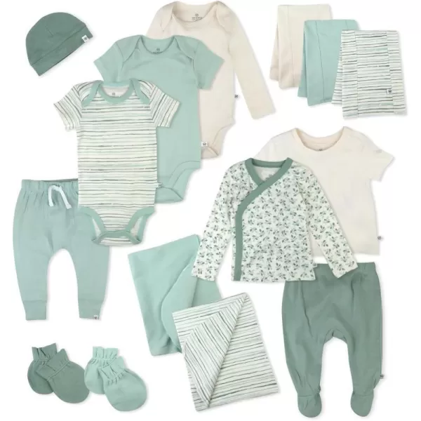 HonestBaby 15Piece Welcome Home Gift Set 100 Organic Cotton for Newborn Infant Baby Boys Girls UnisexSageWhite