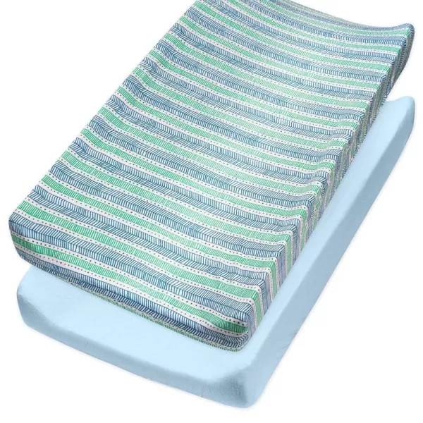 HonestBaby 2Piece Organic Cotton Printed amp Terry Changing Pad Cover Set Watercolor World One Size D2BDROne Size Dots amp DashesLight Blue