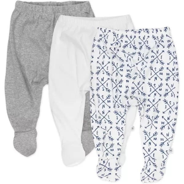 HonestBaby 3Pack Footed Pants Roomy Fit Pull on Bottoms 100 Organic Cotton for Infant Baby Boys Girls amp Unisex LegacyDots amp Dashes