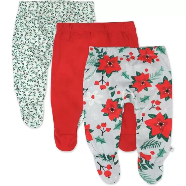 HonestBaby 3Pack Footed Pants Roomy Fit Pull on Bottoms 100 Organic Cotton for Infant Baby Boys Girls amp Unisex LegacyHoliday Gray Floral