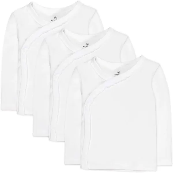HonestBaby 3Pack Long Sleeve SideSnap Kimono Tops Newborn for Infant Boys Girls Unisex Baby 100 Organic CottonBright White