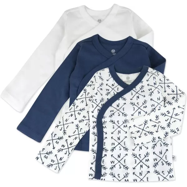 HonestBaby 3Pack Long Sleeve SideSnap Kimono Tops Newborn for Infant Boys Girls Unisex Baby 100 Organic CottonCompass Blue