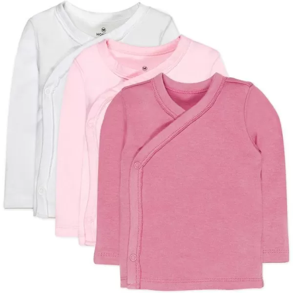HonestBaby 3Pack Long Sleeve SideSnap Kimono Tops Newborn for Infant Boys Girls Unisex Baby 100 Organic CottonPink Ombre