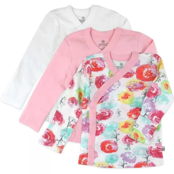 HonestBaby 3Pack Long Sleeve SideSnap Kimono Tops Newborn for Infant Boys Girls Unisex Baby 100 Organic CottonRose Blossom