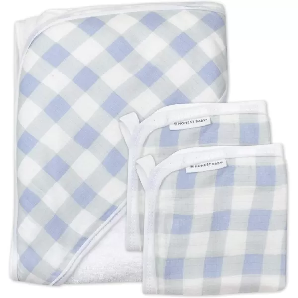 HonestBaby 3Piece Organic Cotton Hooded Towel amp Washcloth Set Rose Blossom One SizeOne Size Blue Painted Buffalo Check