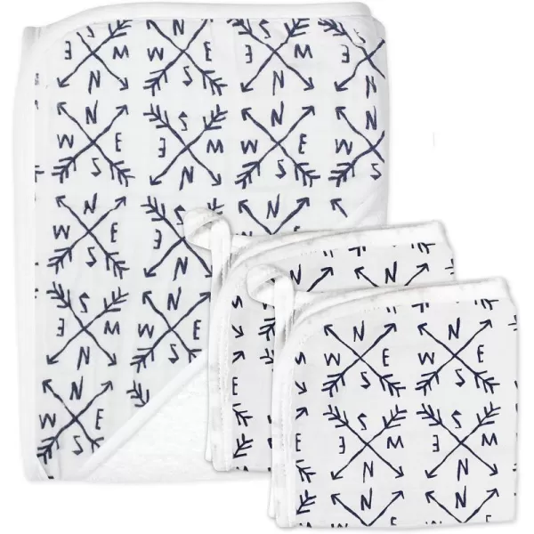 HonestBaby 3Piece Organic Cotton Hooded Towel amp Washcloth Set Rose Blossom One SizeOne Size Compass