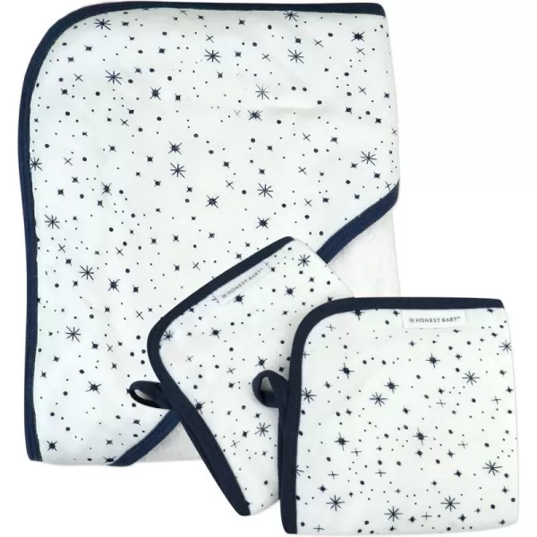 HonestBaby 3Piece Organic Cotton Hooded Towel amp Washcloth Set Rose Blossom One SizeOne Size Twinkle Star WhiteNavy