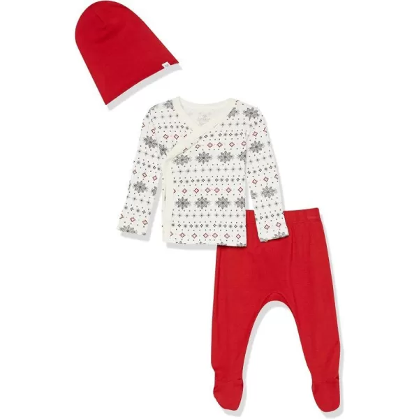 HonestBaby 3Piece Organic Cotton Kimono Top Footed Pant amp HeadbandBeanie Set for Infant Baby Boys Girls UnisexFair Isle Ivory