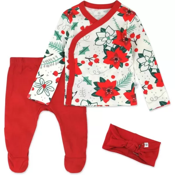 HonestBaby 3Piece Organic Cotton Kimono Top Footed Pant amp HeadbandBeanie Set for Infant Baby Boys Girls UnisexHoliday Floral