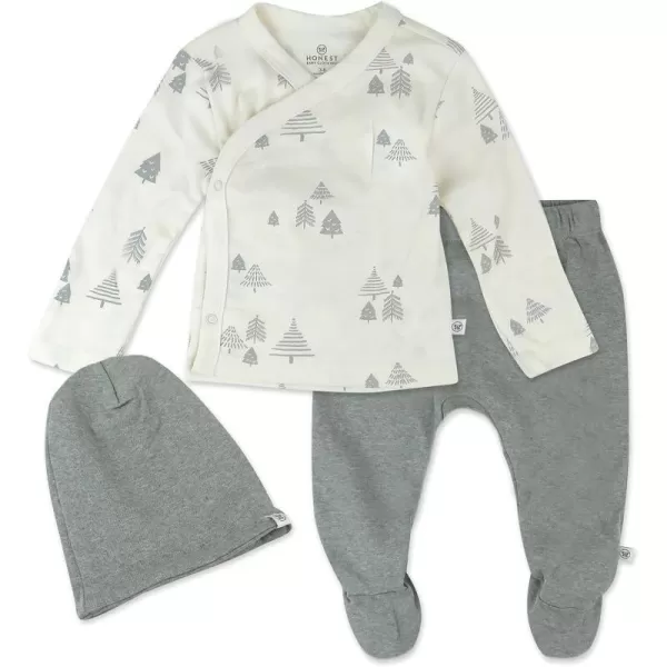 HonestBaby 3Piece Organic Cotton Kimono Top Footed Pant amp HeadbandBeanie Set for Infant Baby Boys Girls UnisexIvory Pine