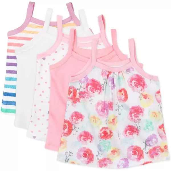 HonestBaby 5Pack Cami Tops Sleeveless TShirts 100 Organic Cotton for Infant and Toddler Baby Girls LegacyRose Blossom