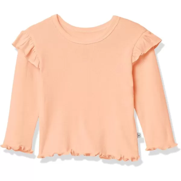 HonestBaby Baby Girls Organic Cotton Rib Ruffle Long Sleeve TShirt LegacyCoral Pink