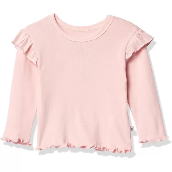 HonestBaby Baby Girls Organic Cotton Rib Ruffle Long Sleeve TShirt LegacyPeach Skin