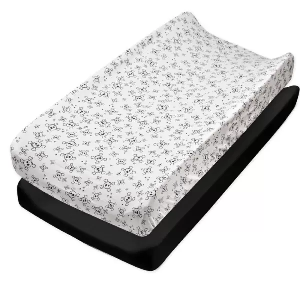 HonestBaby Boys Organic Cotton Changing Pad Cover Blue Painted Buffalo Check One Size2Piece Tossed SkullsBlack One Size
