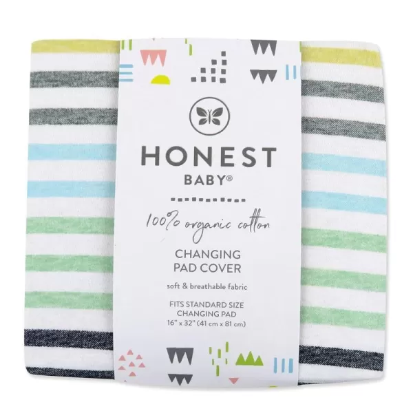 HonestBaby Boys Organic Cotton Changing Pad Cover Blue Painted Buffalo Check One SizeRainbow Stripe Blues One Size