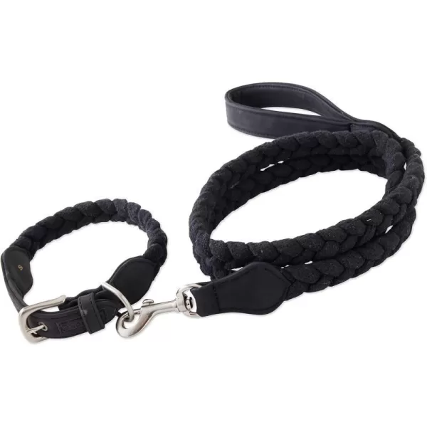 HonestBaby Collars and Leash Sets Braided and Vegan Suede for Dogs Organic Cotton for Pets BlackBlack XSmallBlackBlack CollarRope Leash XSmall