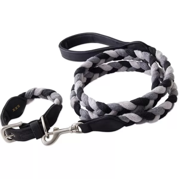 HonestBaby Collars and Leash Sets Braided and Vegan Suede for Dogs Organic Cotton for Pets BlackBlack XSmallLight GrayMedium GrayBlack CollarRope Leash Medium