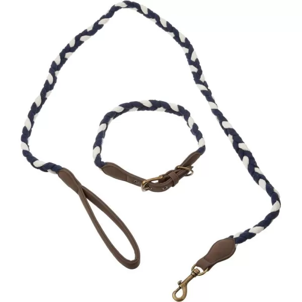 HonestBaby Collars and Leash Sets Braided and Vegan Suede for Dogs Organic Cotton for Pets BlackBlack XSmallNavyIvory CollarRope Leash Set XLarge