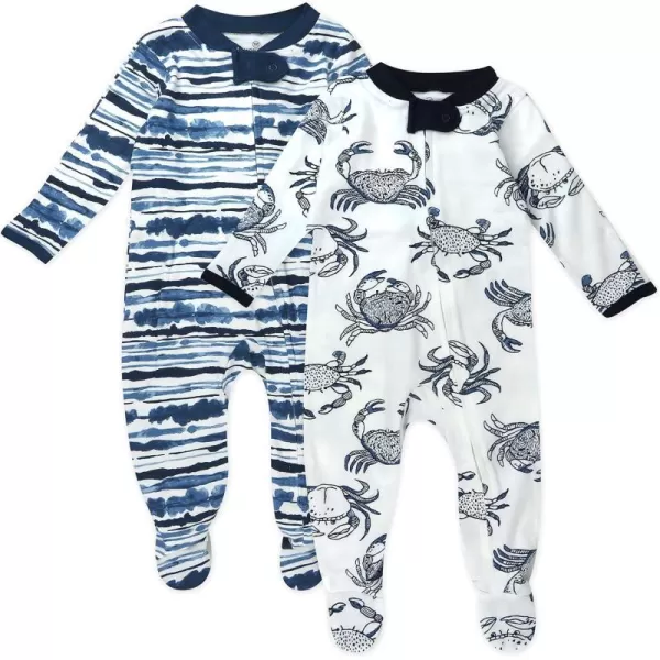 HonestBaby Footed Sleep amp Play Pajamas Organic Cotton for Infant Baby Boys LEGACY2 Crabs Navy
