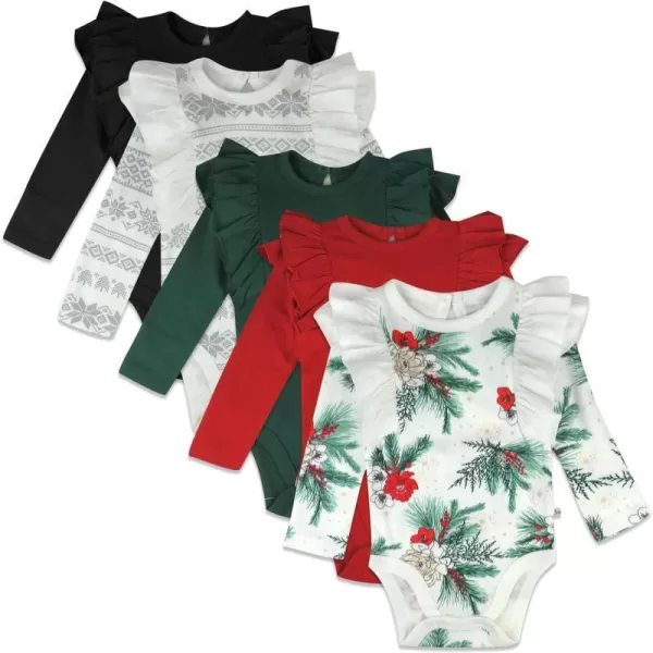 HonestBaby Long Sleeve Bodysuits Multipack Organic Cotton for Infant Baby Girls5pack Emerald Floral