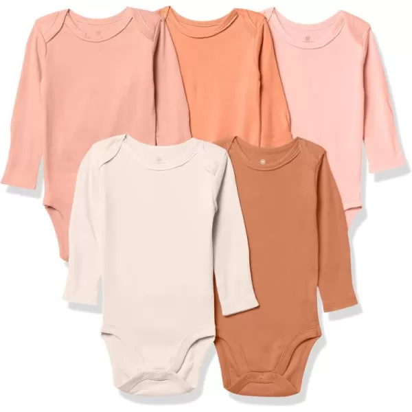 HonestBaby Long Sleeve Bodysuits Multipack Organic Cotton for Infant Baby Girls5pack Pink Sands