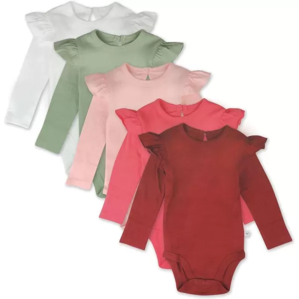 HonestBaby Long Sleeve Bodysuits Multipack Organic Cotton for Infant Baby Girls5pack Romantic Pink
