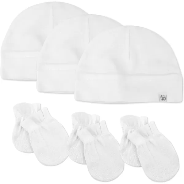 HonestBaby Multipack Baby Cap Hats and Mitts Sets No Scratch Mittens 100 Organic Cotton for Newborn Boys Girls Unisex6pack Bright White