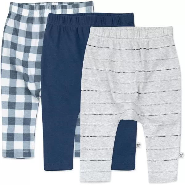 HonestBaby Multipack Harem Pants Roomy Fit Pull on Bottoms 100 Organic Cotton for Infant Baby Boys Girls Unisex Legacy3pack Painted Buffalo Navy Blue