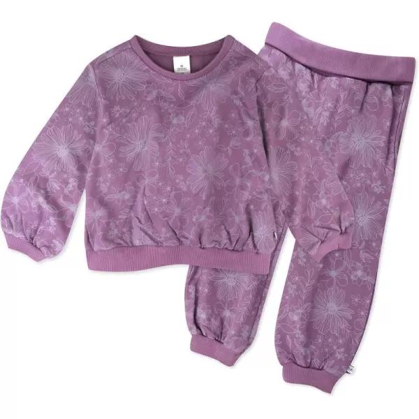 HonestBaby Multipack Pullover Hoodie Sweatshirt Jogger Sweatpant Sets Organic Cotton Baby Toddler Boys Girls UnisexSketchy Floral Purple Sweatsuit