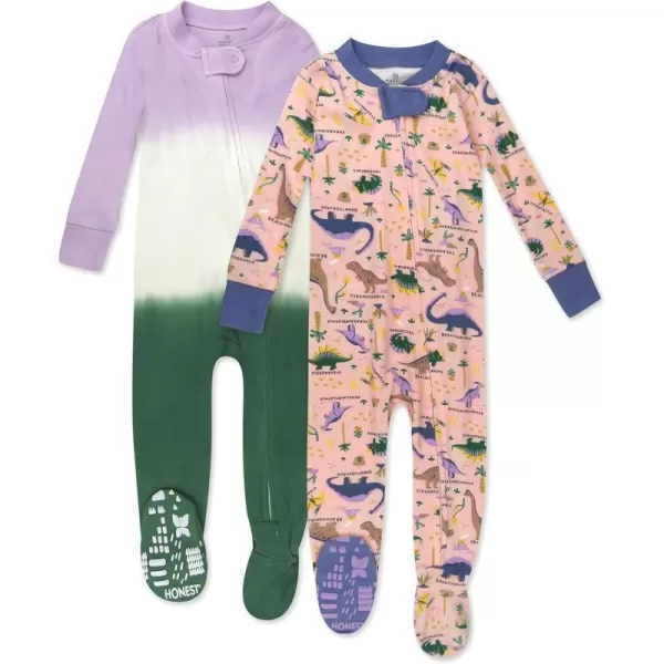 HonestBaby NonSlip Footed Holiday Pajamas OnePiece Sleeper ZipFront PJs Organic Cotton for BabyBoys Girls UnisexLEGACY2pack Dinoland