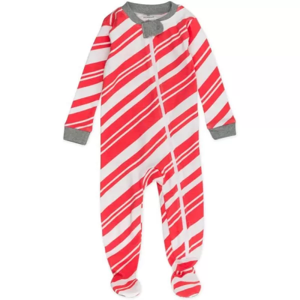 HonestBaby NonSlip Footed Holiday Pajamas OnePiece Sleeper ZipFront PJs Organic Cotton for BabyBoys Girls UnisexLEGACYCandy Cane