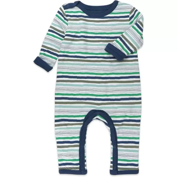 HonestBaby Romper Coverall Sets Onepiece Jumpsuit Organic Cotton1 Hand Drawn Nature Stripe Navy Reversible Coverall