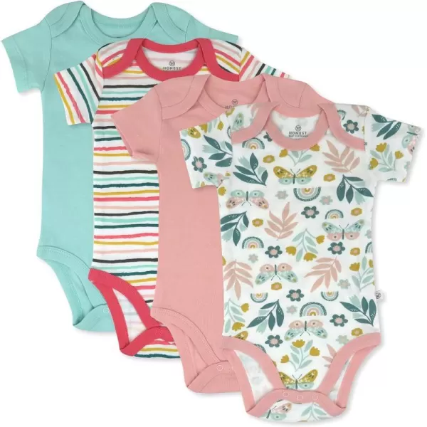 HonestBaby Unisex Baby Multipack Short Sleeve Bodysuits OnePiece 100 Organic Cotton4pack Butterfly Garden