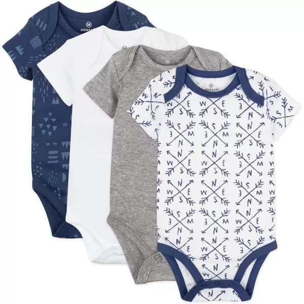 HonestBaby Unisex Baby Multipack Short Sleeve Bodysuits OnePiece 100 Organic Cotton4pack Compass