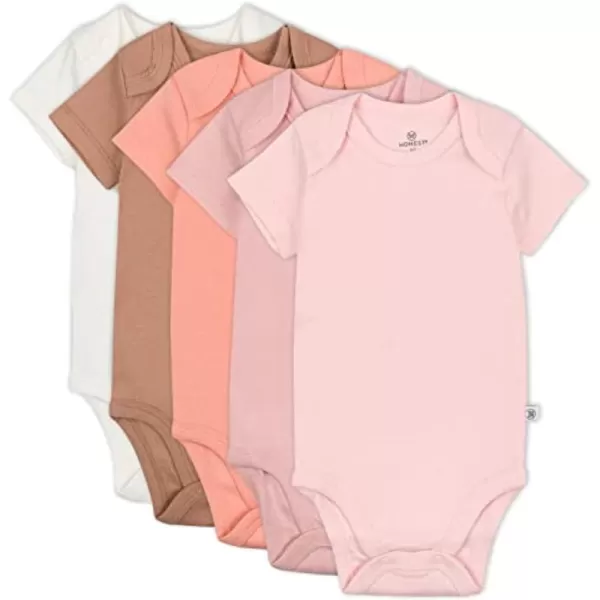 HonestBaby babygirls 5pack Short Sleeve Bodysuits Onepiece 100 Organic Cotton for Infant Baby Girls5pack Pink Sands