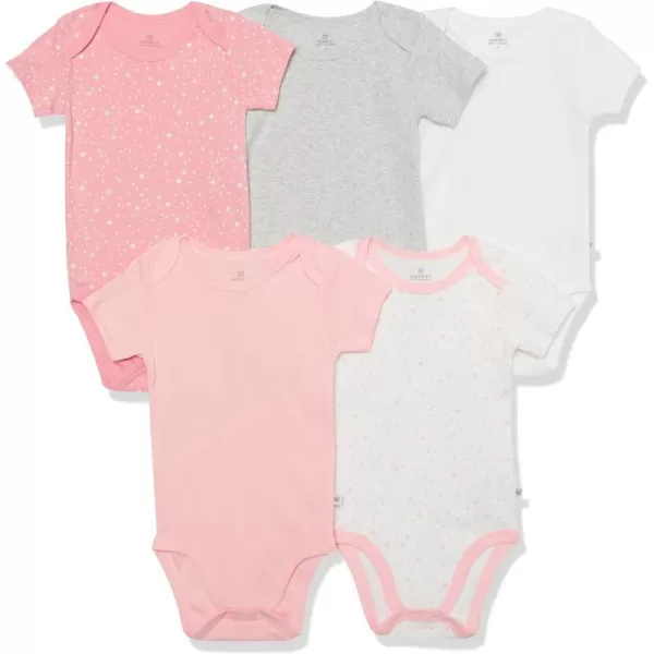 HonestBaby babygirls 5pack Short Sleeve Bodysuits Onepiece 100 Organic Cotton for Infant Baby Girls5pack Twinkle Star Pink