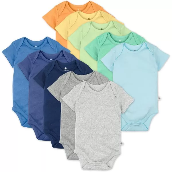 Honestbaby 10Pack Short Sleeve Bodysuits OnePiece 100 Organic Cotton for Infant Baby Boys Girls UnisexRainbow Blues