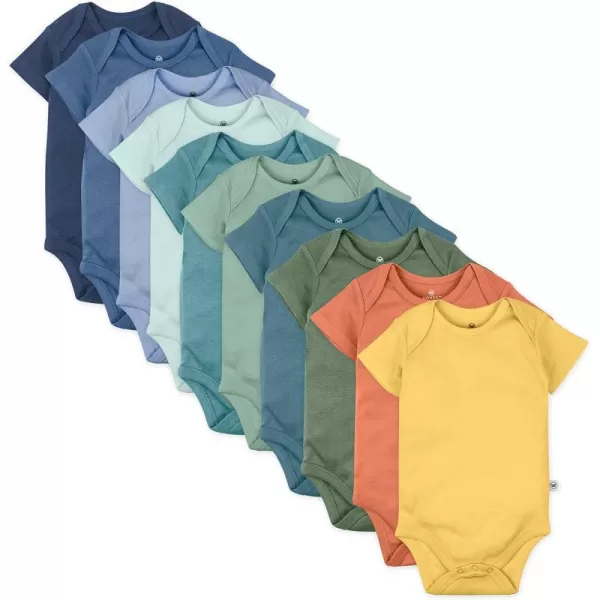 Honestbaby 10Pack Short Sleeve Bodysuits OnePiece 100 Organic Cotton for Infant Baby Boys Girls UnisexRainbow Gems Blues