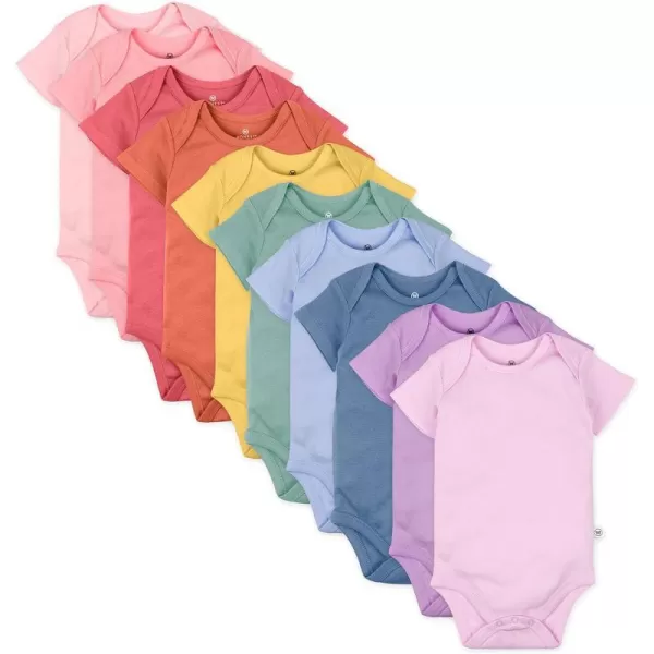 Honestbaby 10Pack Short Sleeve Bodysuits OnePiece 100 Organic Cotton for Infant Baby Boys Girls UnisexRainbow Gems Pinks
