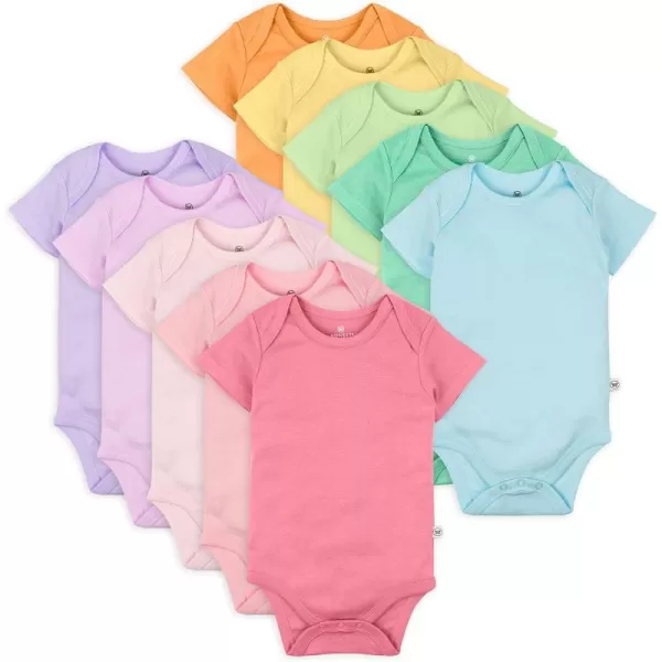 Honestbaby 10Pack Short Sleeve Bodysuits OnePiece 100 Organic Cotton for Infant Baby Boys Girls UnisexRainbow Pinks