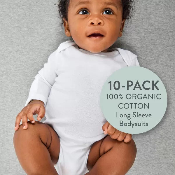 HonestBaby 10Pack Long Sleeve Bodysuits Onepiece 100 Organic Cotton for Infant Baby Boys Girls UnisexHonestly Pure White