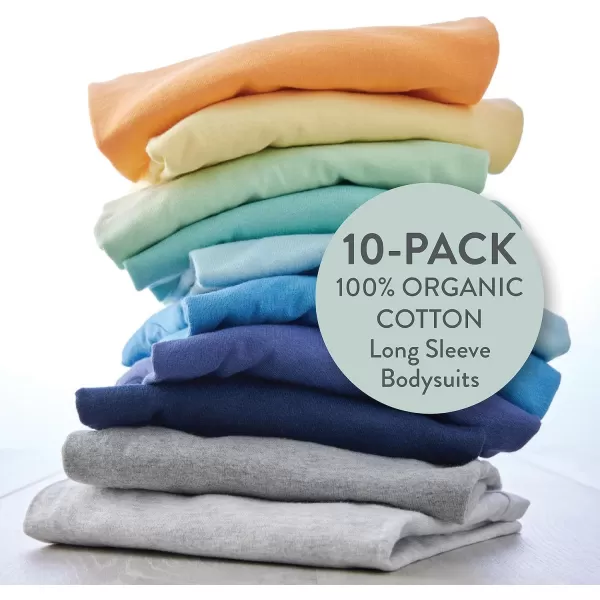HonestBaby 10Pack Long Sleeve Bodysuits Onepiece 100 Organic Cotton for Infant Baby Boys Girls UnisexRainbow Blues