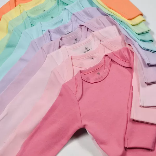 HonestBaby 10Pack Long Sleeve Bodysuits Onepiece 100 Organic Cotton for Infant Baby Boys Girls UnisexRainbow Girl
