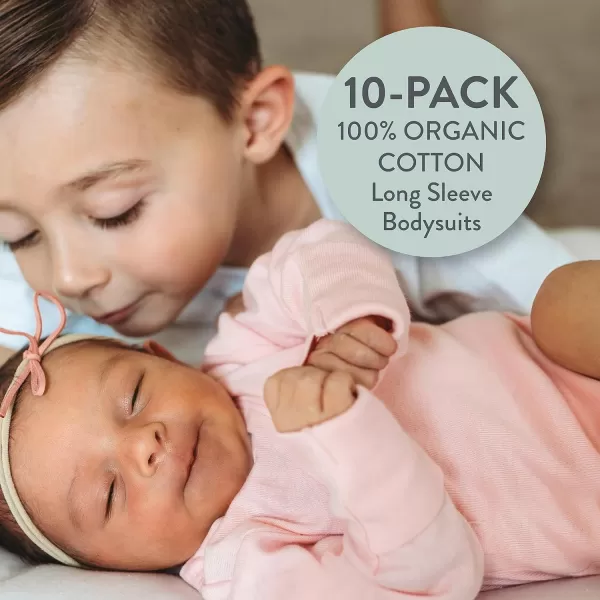 HonestBaby 10Pack Long Sleeve Bodysuits Onepiece 100 Organic Cotton for Infant Baby Boys Girls UnisexRainbow Pinks