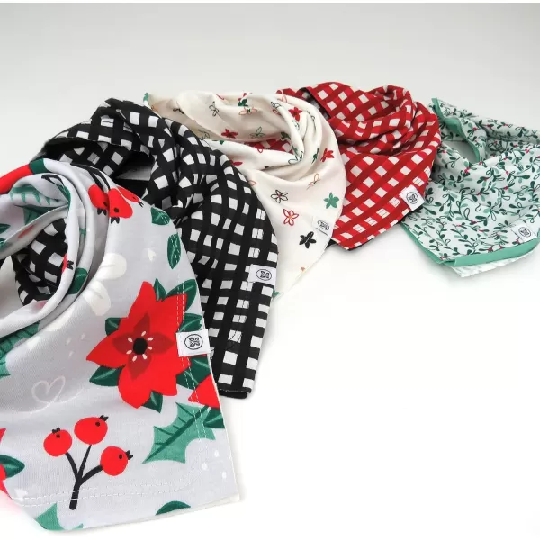 HonestBaby Multipack Reversible Bandana Drool Bibs Burpcloths Adjustable Snaps 100 Organic Cotton Legacy5pack Holiday Floral