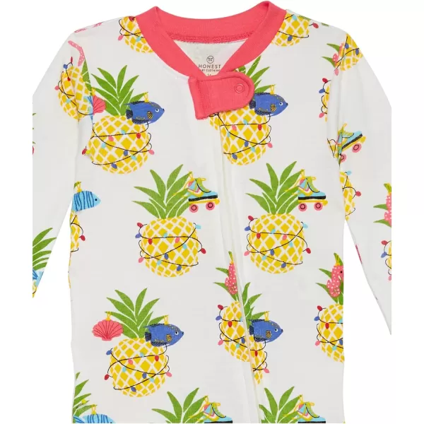 HonestBaby NonSlip Footed Holiday Pajamas OnePiece Sleeper ZipFront Pjs Organic Cotton for Baby Boys Girls Unisex2pack Deep Sea Pineapple