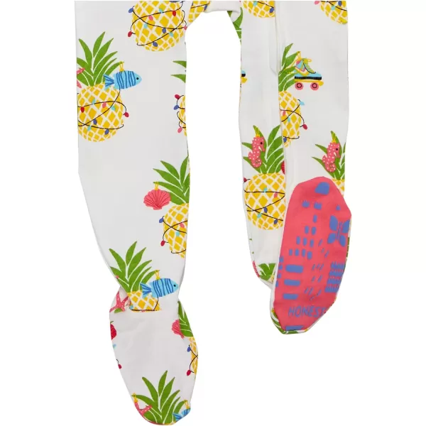 HonestBaby NonSlip Footed Holiday Pajamas OnePiece Sleeper ZipFront Pjs Organic Cotton for Baby Boys Girls Unisex2pack Deep Sea Pineapple