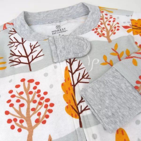 HonestBaby NonSlip Footed Holiday Pajamas OnePiece Sleeper ZipFront Pjs Organic Cotton for Baby Boys Girls Unisex2pack Feelin Fall