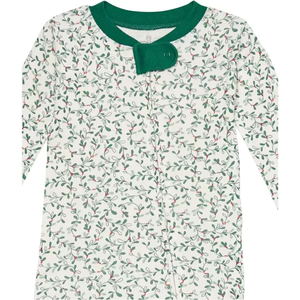 HonestBaby NonSlip Footed Holiday Pajamas OnePiece Sleeper ZipFront Pjs Organic Cotton for Baby Boys Girls Unisex2pack Holiday Floral